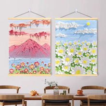 ins韩风风景2025手绘创意卷轴挂画油画棒温馨卧室房间墙壁装饰画
