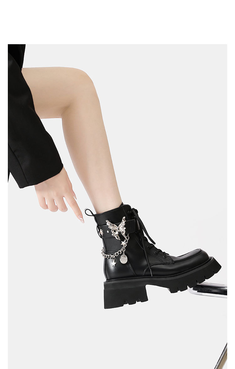 2024 Ősz/Tél Új Liquid Butterfly Martin Talpú Könnyű Knight Rövidnadrág Női Vastag Sarkú Farmer Bőr Csizma_voghion.com