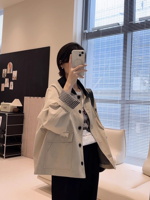 春不晚 早秋新款巴恩风外套~A字猎户装小个子风衣短款外套女宽松|undefined