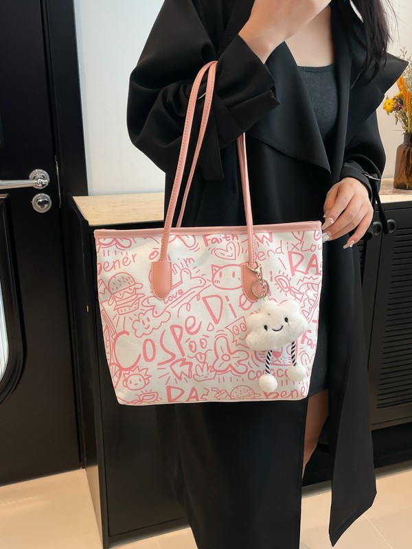 小众设计涂鸦手提托特包布包女包春季新款休闲单肩包大容量腋下包|undefined