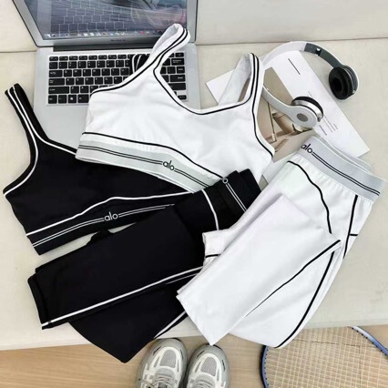 Alo European and American Cross-Border Yoga Set High-Waisted Elastic Drawstring High-Elastic Breathable Pilates Sports Casual Set for Women