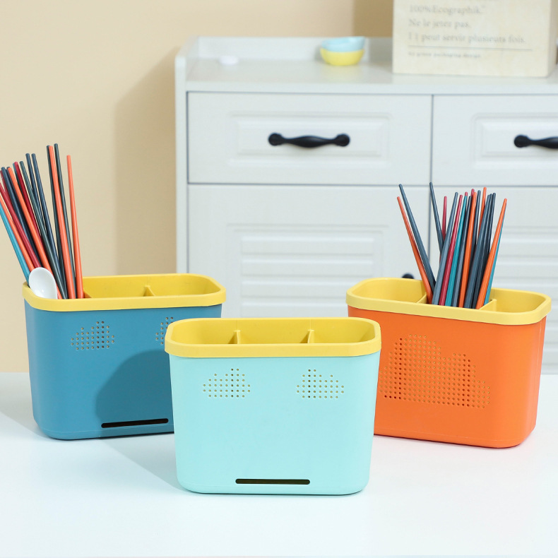 Organizador de palillos de plástico multifuncional, caja para palillos, soporte con drenaje, estante de almacenamiento para cocina