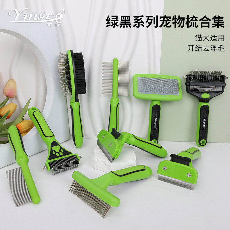 Peine para mascotas verde y negro, peine de agujas para desenredar, desenredar el pelo y eliminar el pelo suelto, peine para perros Teddy Golden Retriever, fabricante de peines para mascotas