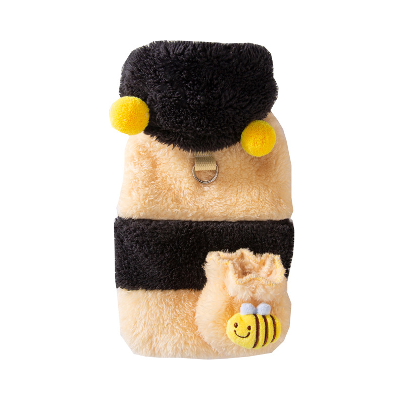 Amarillo y negro contraste lindo viento abeja pequeña disfraz de dos patas grueso chaqueta de peluche con capuzas perros pequeños mascotas ropa de perro