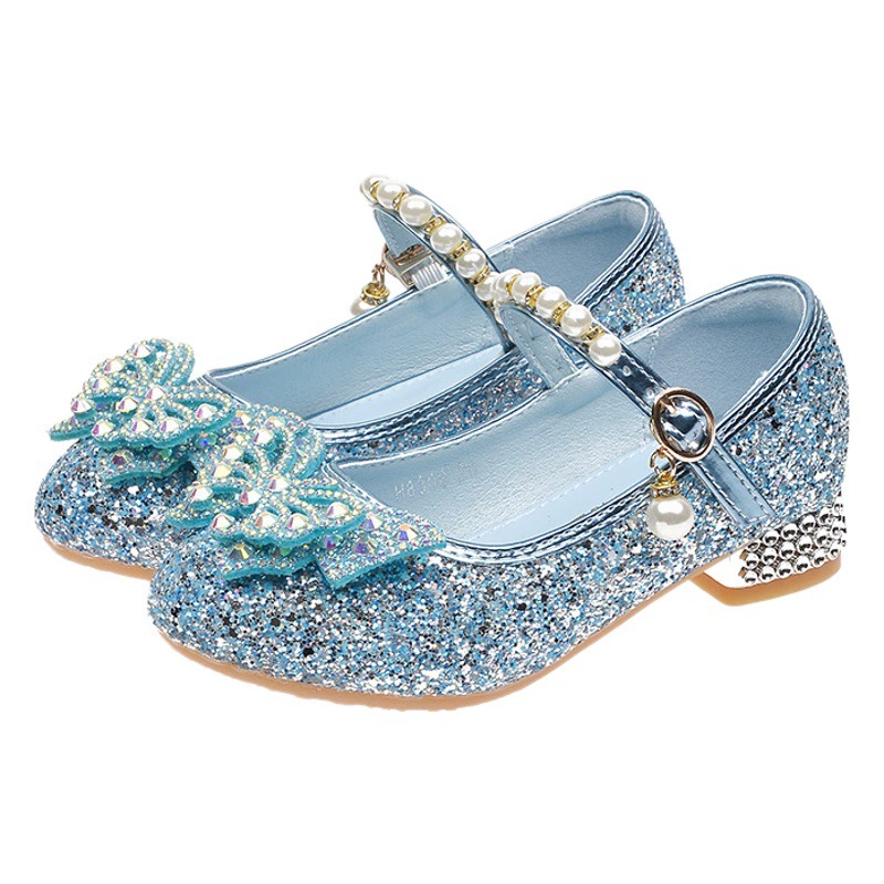 Туфли на высоком каблуке для девочек, весенние розовые туфли, детские туфли для выступлений на подиуме, туфли со стразами, детские туфли принцессы Эльзы, весна и осень