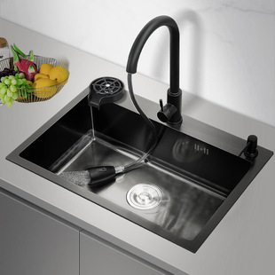 Black King Kong Nano Stainless Steel Handmade Sink Large Single Sink Kitchen Household Thickened Vegetable Washing Basin Multi-function Sink