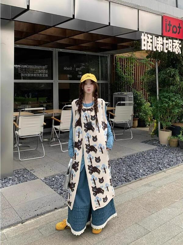 设计感叠穿背心连衣裙打底衫花边阔腿牛仔长裤女2025秋时尚套装|undefined