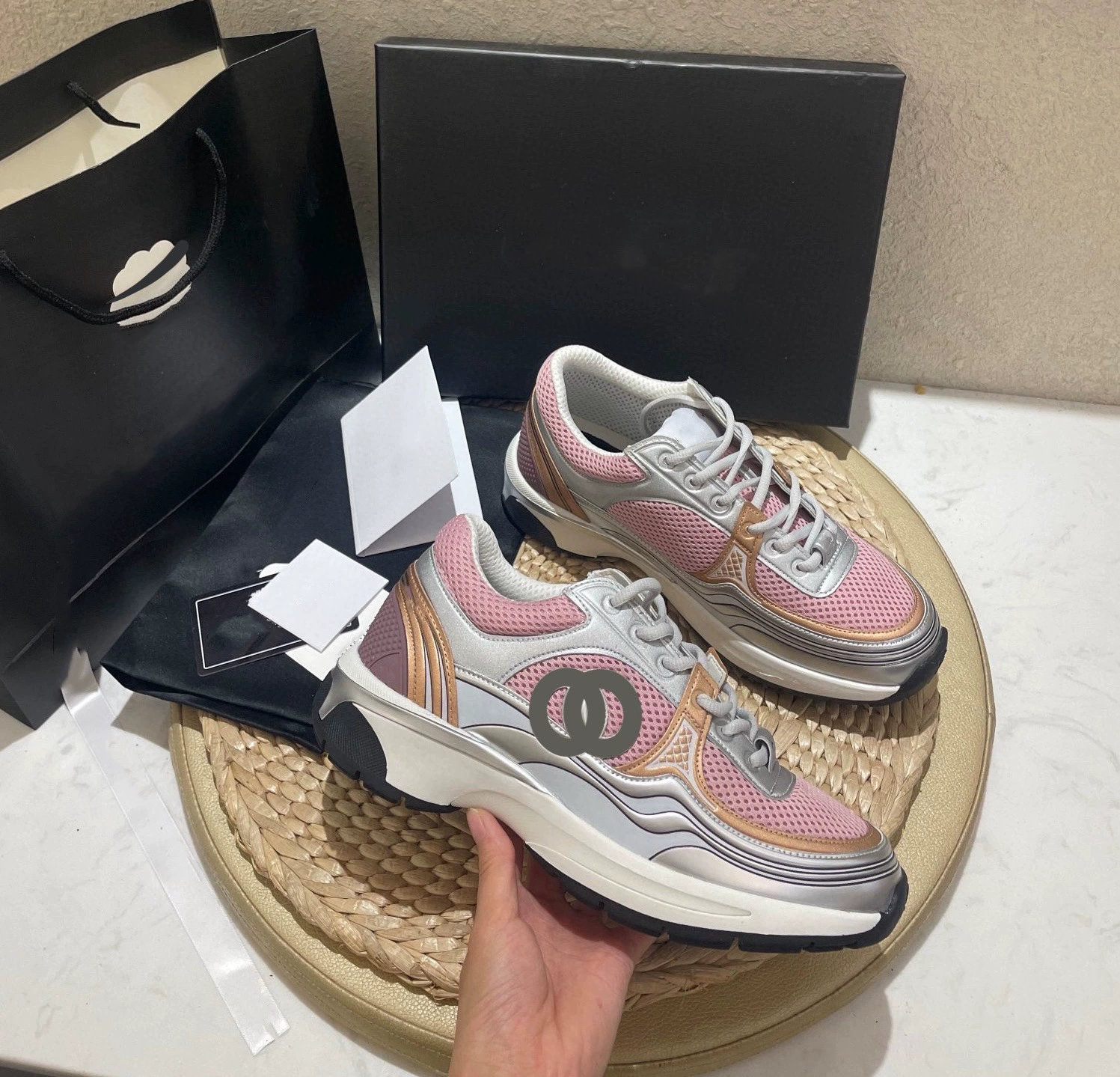 Высокий уровень кроссовок Silver Horn King, новые шнуры, толстая подошва, универсальные dad shoes, сетчатые кроссовки на шнуровке для женщин