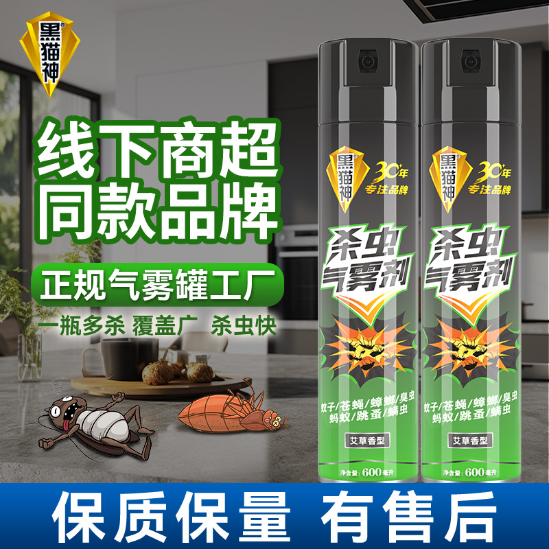 Black Cat God Mugwort Insecticidal Aerosol Spray Household Insect Repellent Mosquito Cockroach Insecticide 600ml Wholesale Manufacturer