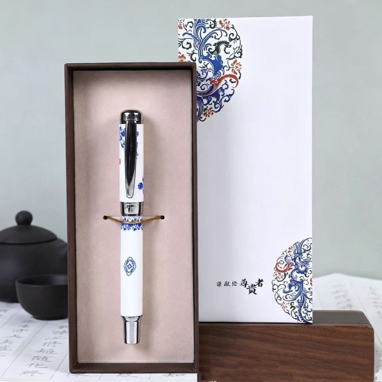 Chinese-style ceramic pen holder, signature pen gift set, business gift, ballpoint pen, gel pen, with logo printing