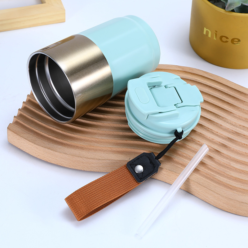 Coche portátil cuerda taza de café moderno simple chica portátil taza de vacío 304 taza de vacío de acero inoxidable
