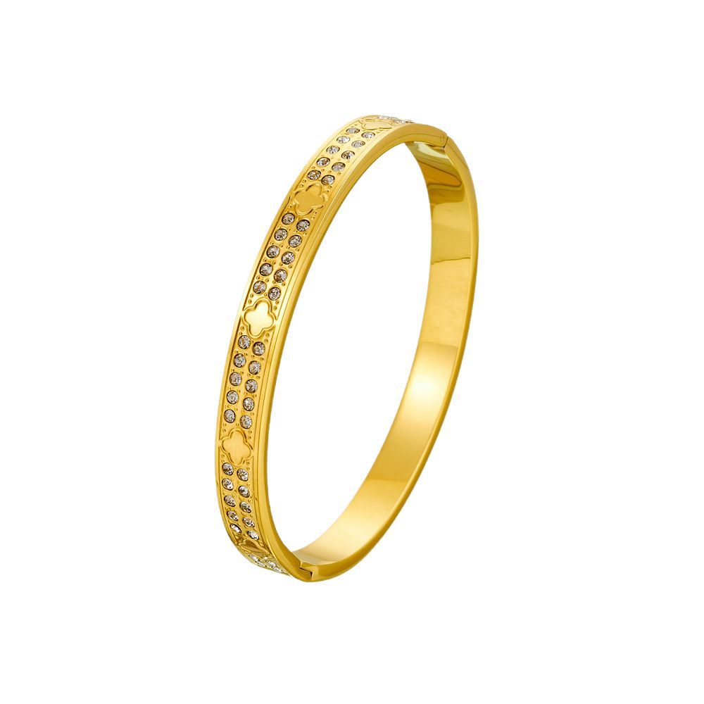 Titanium Steel Four Leaf Clover Bangle Elegant Luxurious Bracelet_voghion.com
