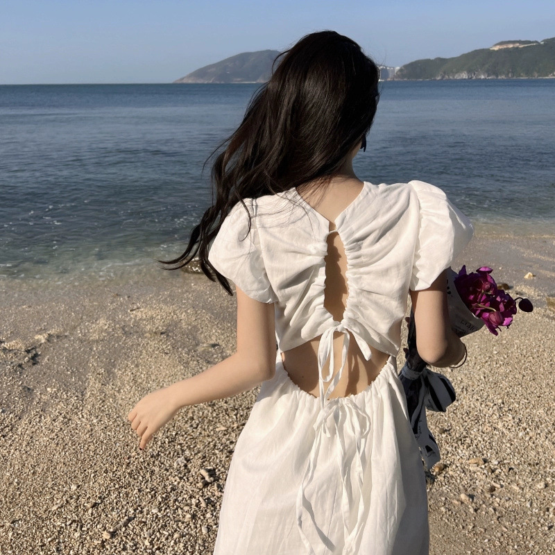 싼야 여행 백리스 비치 원피스 여성 2025 화이트 원피스 해변 휴가 슈퍼 요정 사진 원피스 원피스