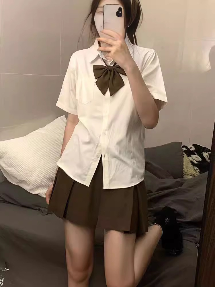 学院风jk衬衫女夏季基础款日系学生百搭毕业校服班服白色短袖衬衣