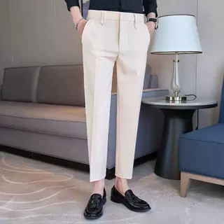 休闲裤男士小西裤2024新款轻奢抗皱夏季宽松直筒小脚九分黑色裤子