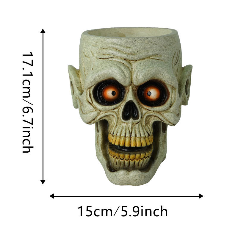  Direct Supply of Halloween Creative Skull Resin Ornaments Home Desktop Holiday Decoration Green Plant Container Decorations