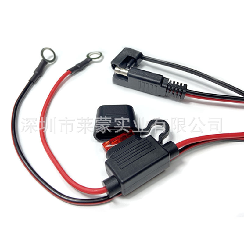 SAE插头线太阳能电池连接线 汽车摩托电池接头线带保险丝O型端子