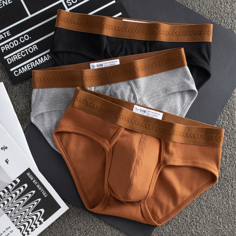 Men's Underwear, Breathable U-Convex Large Bag for All Seasons, Youth Threaded Briefs, Cotton, Personalized, Versatile Short Style