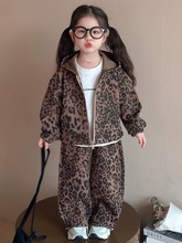 女童套装2025新款春季洋气女宝宝衣服豹纹两件套外套炸街儿童春装