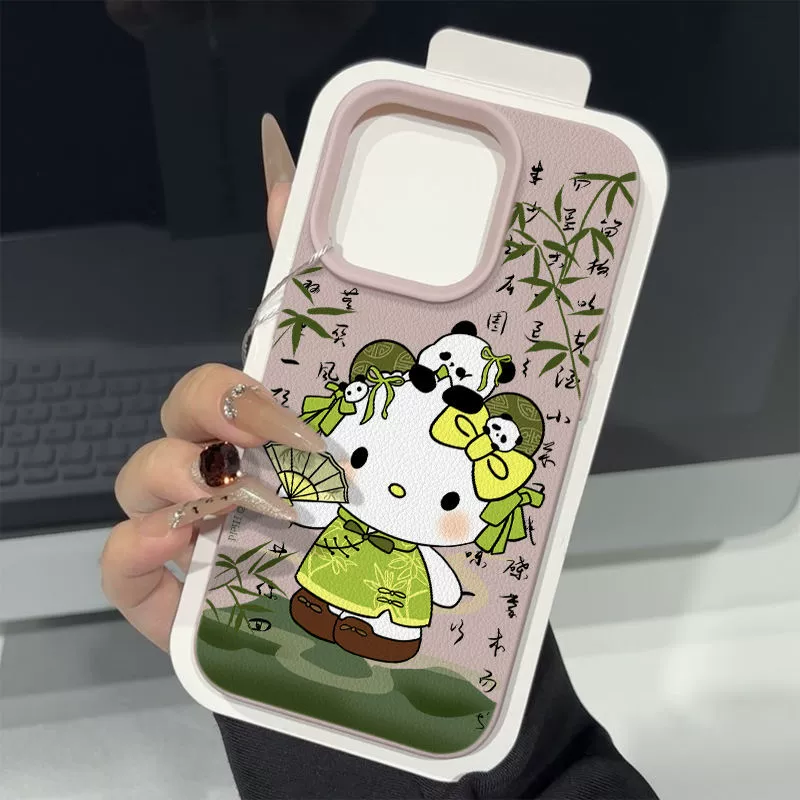Чехол для телефона Cheongsam KT, софтшелл с тиснением «личи», мультяшный рисунок, для iPhone 11–16
