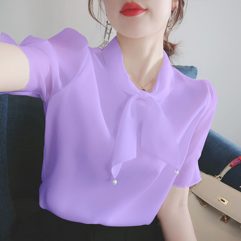 2021 summer new chiffon shirt female Kor...