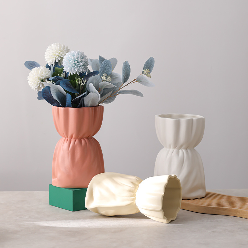 Vase Ceramic Artificial Flower Ornaments Pair Home Wholesale Hydroponic Green Plants Housewarming Gift Bedroom Living Room European Style Handmade
