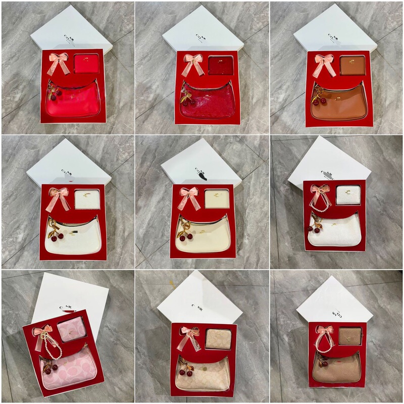 2026 Spring New Cherry Pendant Crescent Bag Set Women's Crossbody Bag Fashionable Versatile Small Square Bag Gift Box Trendy 2026 Spring New Cherry Pendant Crescent Bag Set Women's Crossbody Bag Fashionable Versatile Small Square Bag Gift Box Trendy