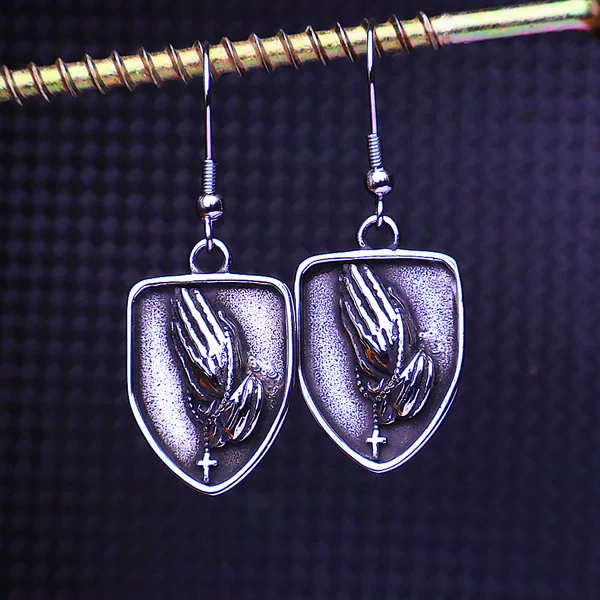 Amazon cross-border retro personalized earrings prayer hand holy hand cross stainless steel earrings fashion jewelry batch