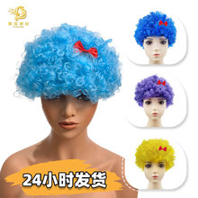 新款假头套圆卷发头套红色蝴蝶结点缀假发爆炸头球迷发