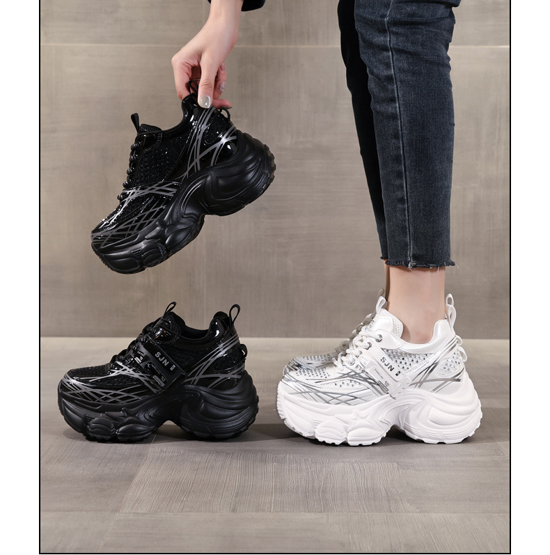 Giày sneaker nữ đế dày platform tăng chiều cao phong cách hot trend — đen chi tiết 17