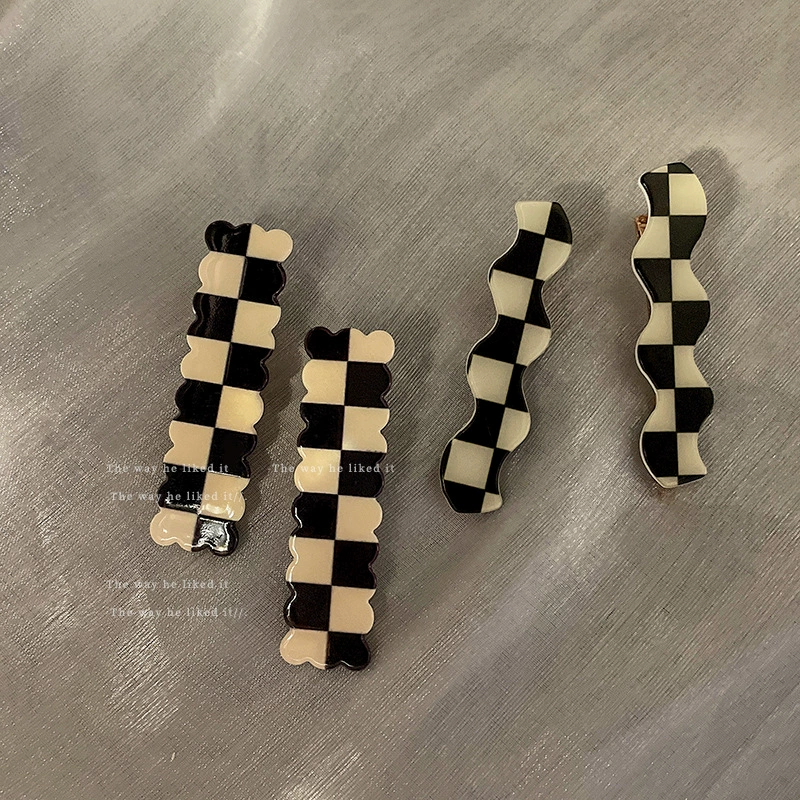 Зажимы для волос коллекция Checkerboard — стильные черно-белые зажимы для чёлки, маленькие декоративные булавки