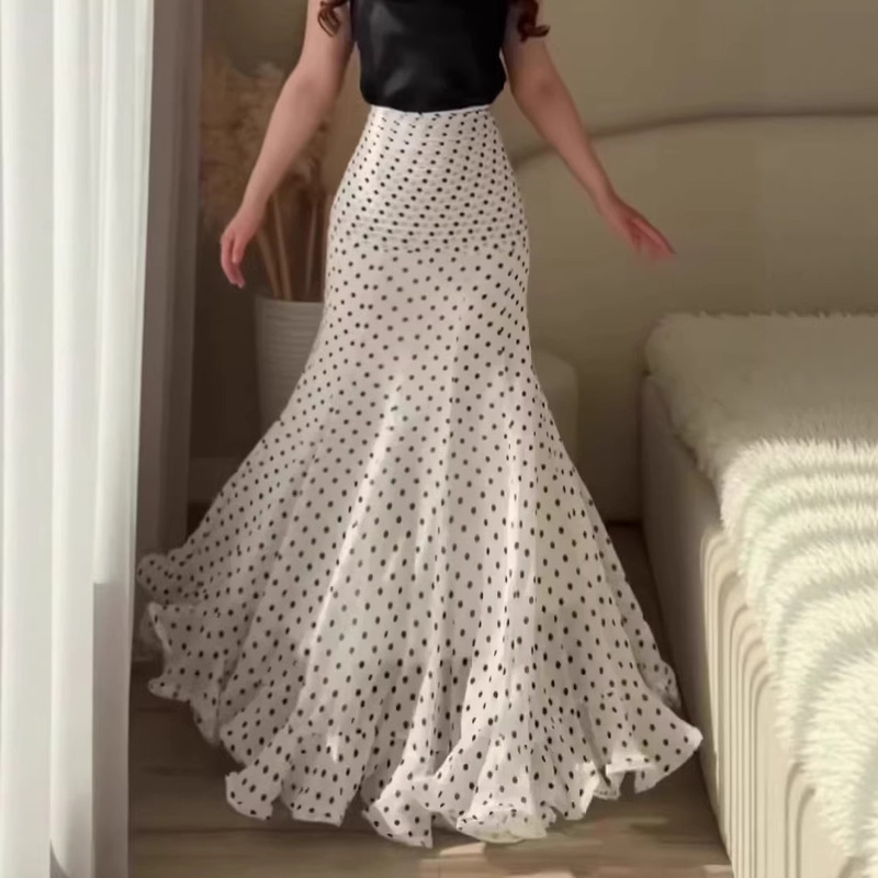 In-Stock European and American Cross-Border Women's Clothing 2026 Summer Polka Dot Skirt High-Waisted Ruffle Fishtail Skirt Bodycon Long Skirt In-Stock European and American Cross-Border Women's Clothing 2026 Summer Polka Dot Skirt High-Waisted Ruffle Fishtail Skirt Bodycon Long Skirt