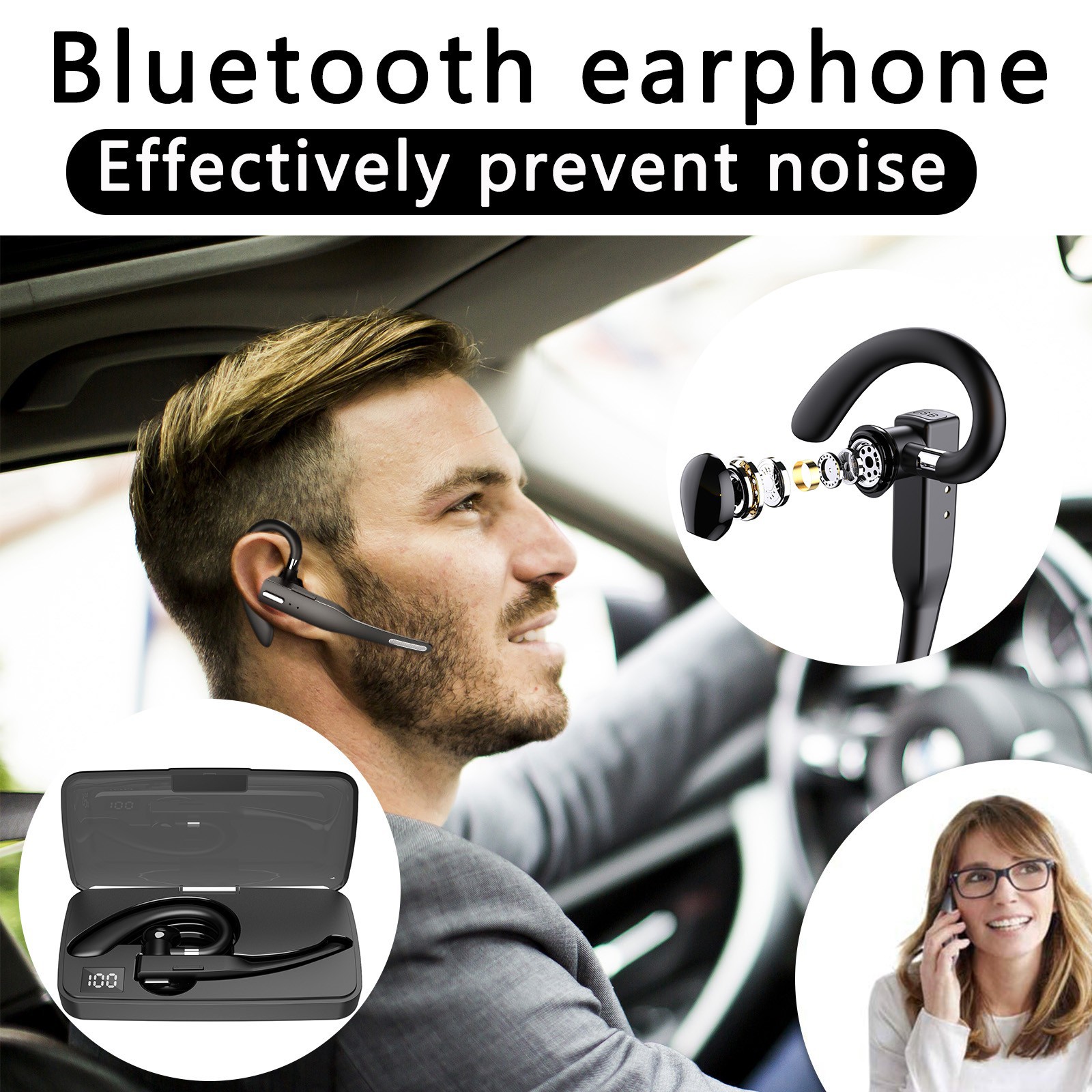YYK-525 Business Bluetooth Earphone ENC Call Noise Reduction Car Single Ear 5.1_voghion.com