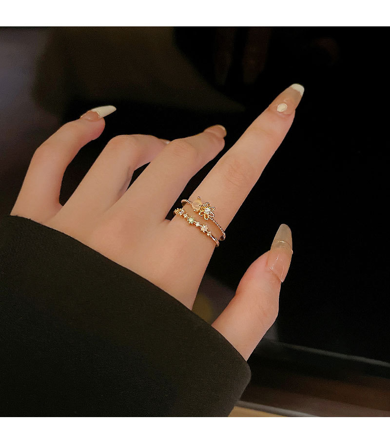 Sweet Flower Copper Plating Inlay Zircon Open Ring 1 Piece