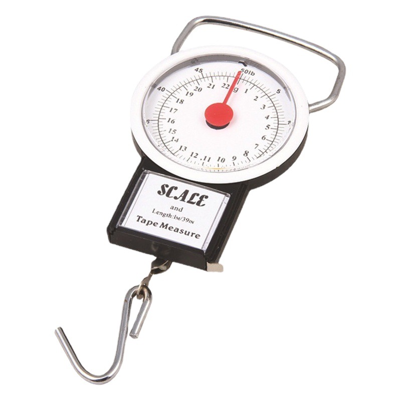 Cross-Border 22Kg50Lb Satchel Experimental Small Scale Digital-Free Satchel Scale Tape Measure Weighing Spring Hanging Scale Mechanical Fishing Scale