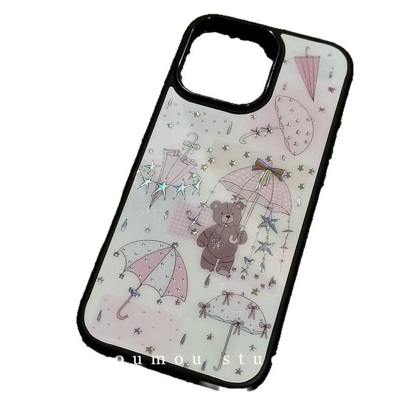 韩系ins镭射星星小熊雨伞适用iPhone16promax苹果15手机壳14新款|undefined