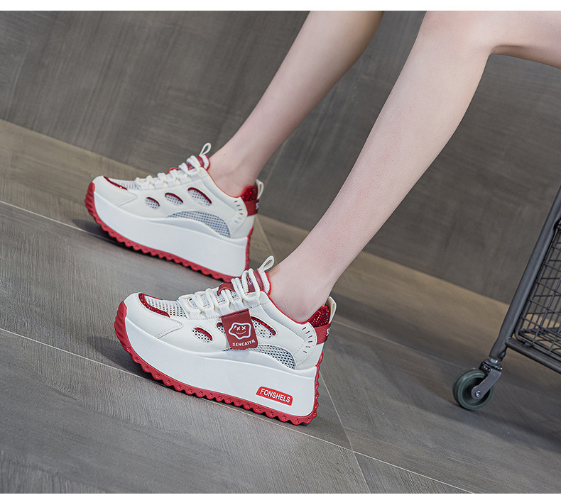 Platform White Sneakers 2025 New Style Height Increasing 8cm Small Foot Appearance Casual Versatile Color Block Mesh_vogvips.com