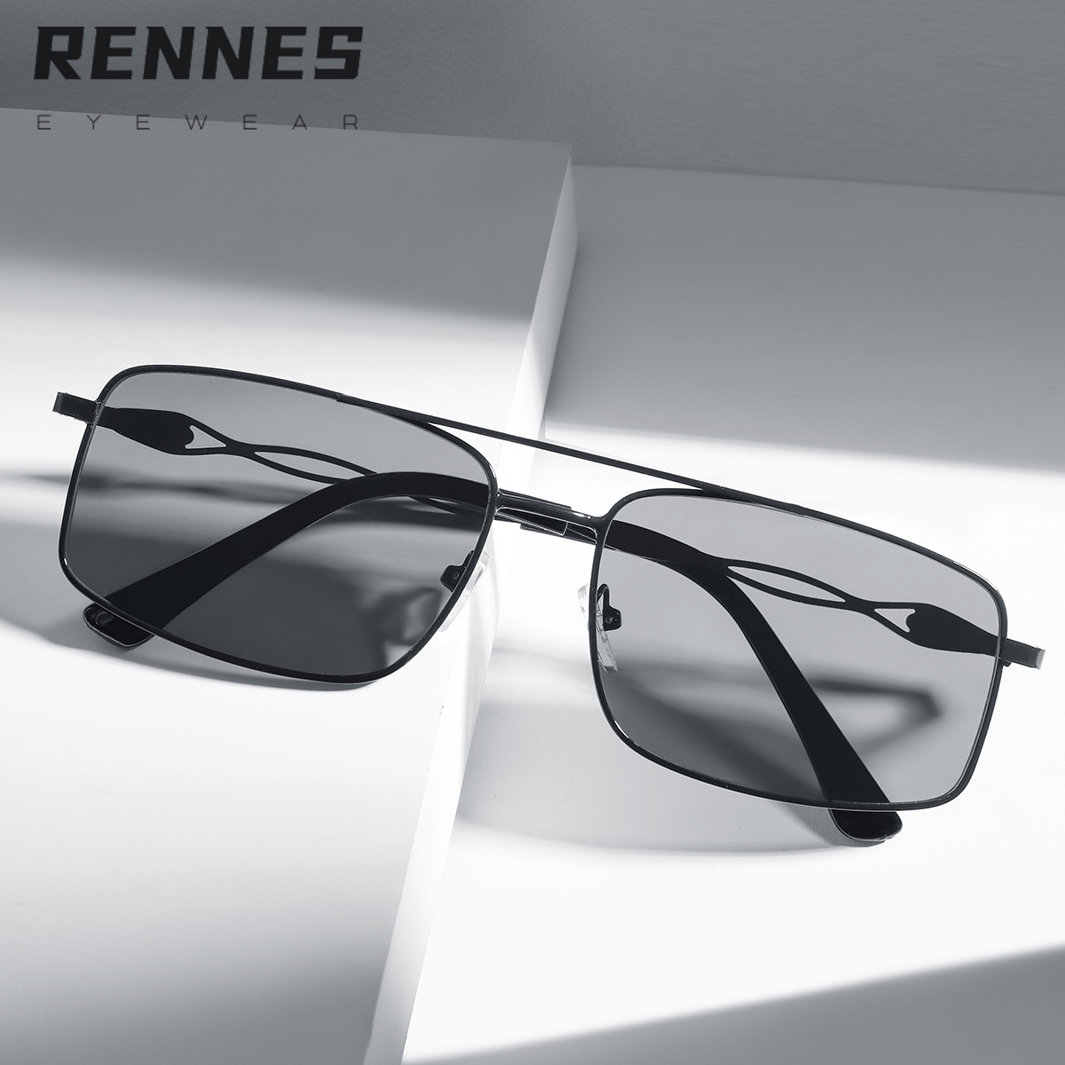 2023 nueva protección solar gafas de sol hombres de metal doble haz gafas de sol caja de negocios casual conducción pesca gafas de sol
