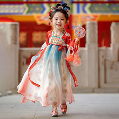 漢服の女の子2024春秋タイプの子供の古風のハイエンドの仙人の国風のワンピースの女の子の中国式のショーのスカート