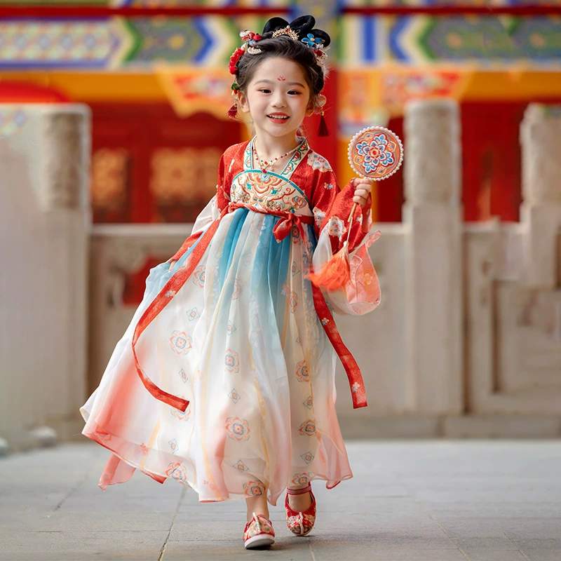 Hanfu Girls 2024 весенне-осенние детские старинные высококачественные супер-сказочные национальные платья для девочек