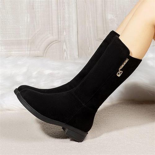 Frosted Velvet Snow Boots for Women, Chunky Heel — Autumn/Winter Mid-Calf Style, Women's Mid-Heel Warm & Fleece-Lined Boots