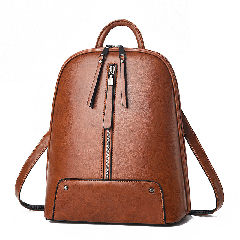 Mochila para mujeres 2025 nueva moda retro mochila de cuero de aceite de gran capacidad, mochila de damas ligera, bolsa de viaje universal