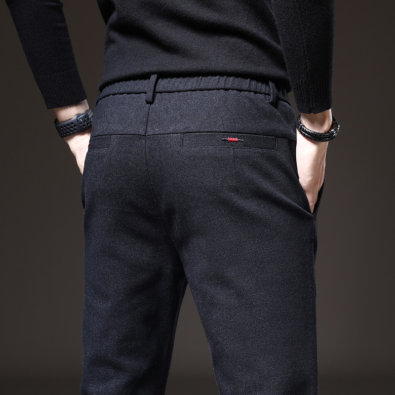 Pantalones de primavera y otoño pantalones de traje casuales de lino slim fit para hombres Pantalones rectos de negocios de hombres pantalones forrados de lana simples piernas rectas resistentes al desgaste