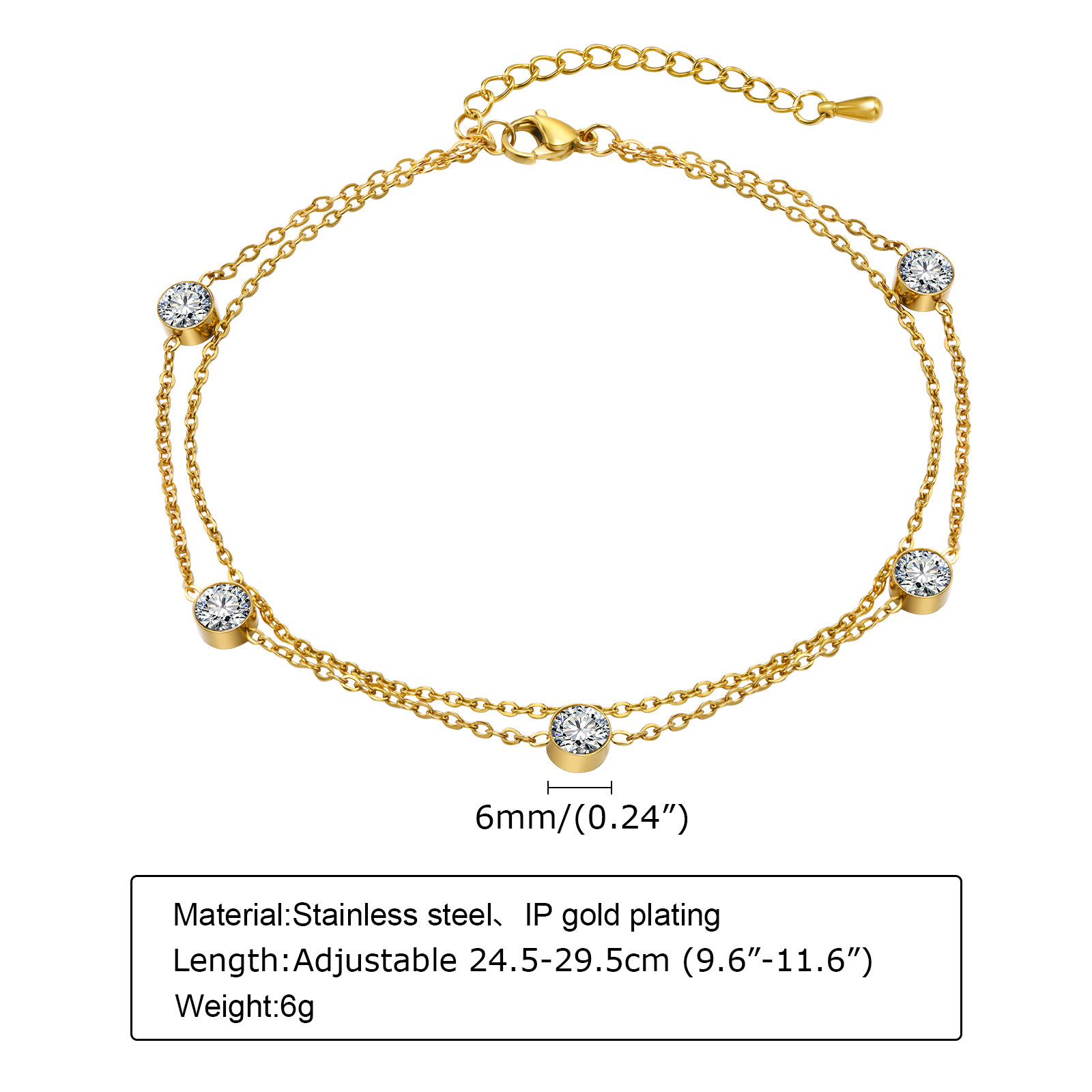 7g Weight Wholesale Jewelry Vacation Sweet Moon Heart Shape 201 Stainless Steel Gold Plated Plating Anklet