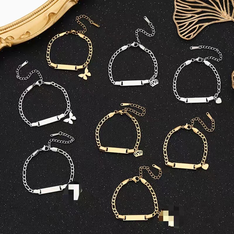 Cross-border fashion simple stainless steel children's long bracelet glossy laser engraved diy children's jewelry