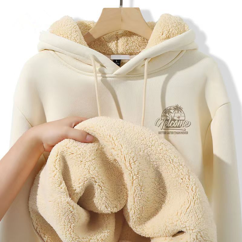 Extra Thick Trendy Brand Cashmere Sweatshirt Men's Winter Heavy Velvet Thickeneded Versatile Hooded Couple Jacket Men's 12