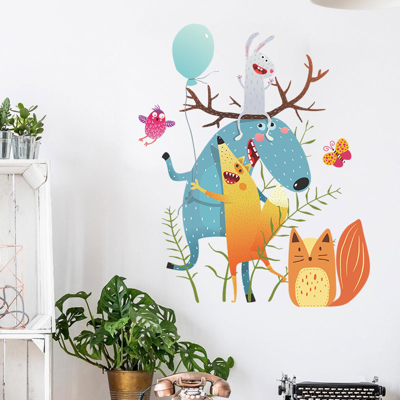 New Cartoon Animal Deer Fox Hug Wall Sticker display picture 2