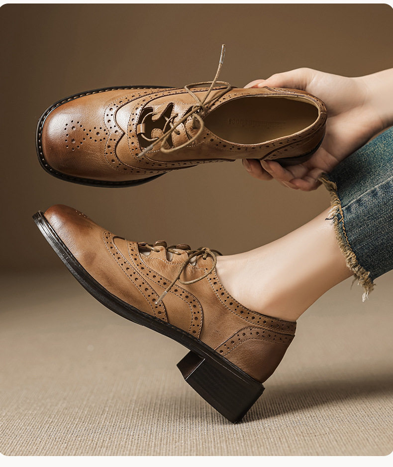 CHIKO Cowboy Round Toe Block Heels Oxfords Shoes | Women Shoes, Oxfords, Retro Romantic, Cut Out - US 8, Brown