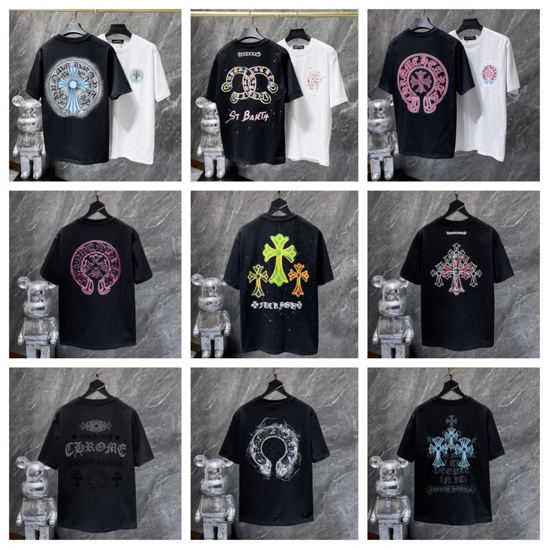 Chrome Heart Summer Cross and Horseshoe Print Short-Sleeve T-Shirt Series Wholesale Pure Cotton Hot Item