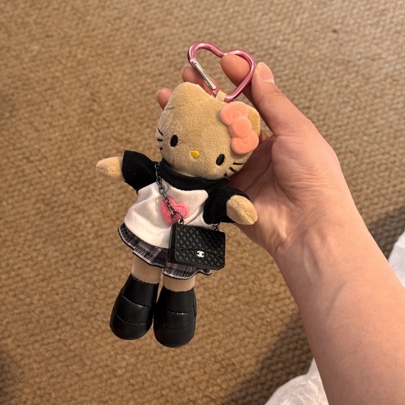 かわいいホットガール y2k アビーハロー黒革ロングレッグハローキャットペンダント人形ぬいぐるみバックパックキーホルダーペンダント|undefined